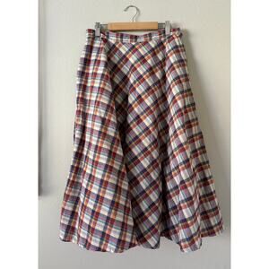 VINTAGE SIMON ELLIS Cotton Plaid Circle Skirt with Lace Petticoat Size S